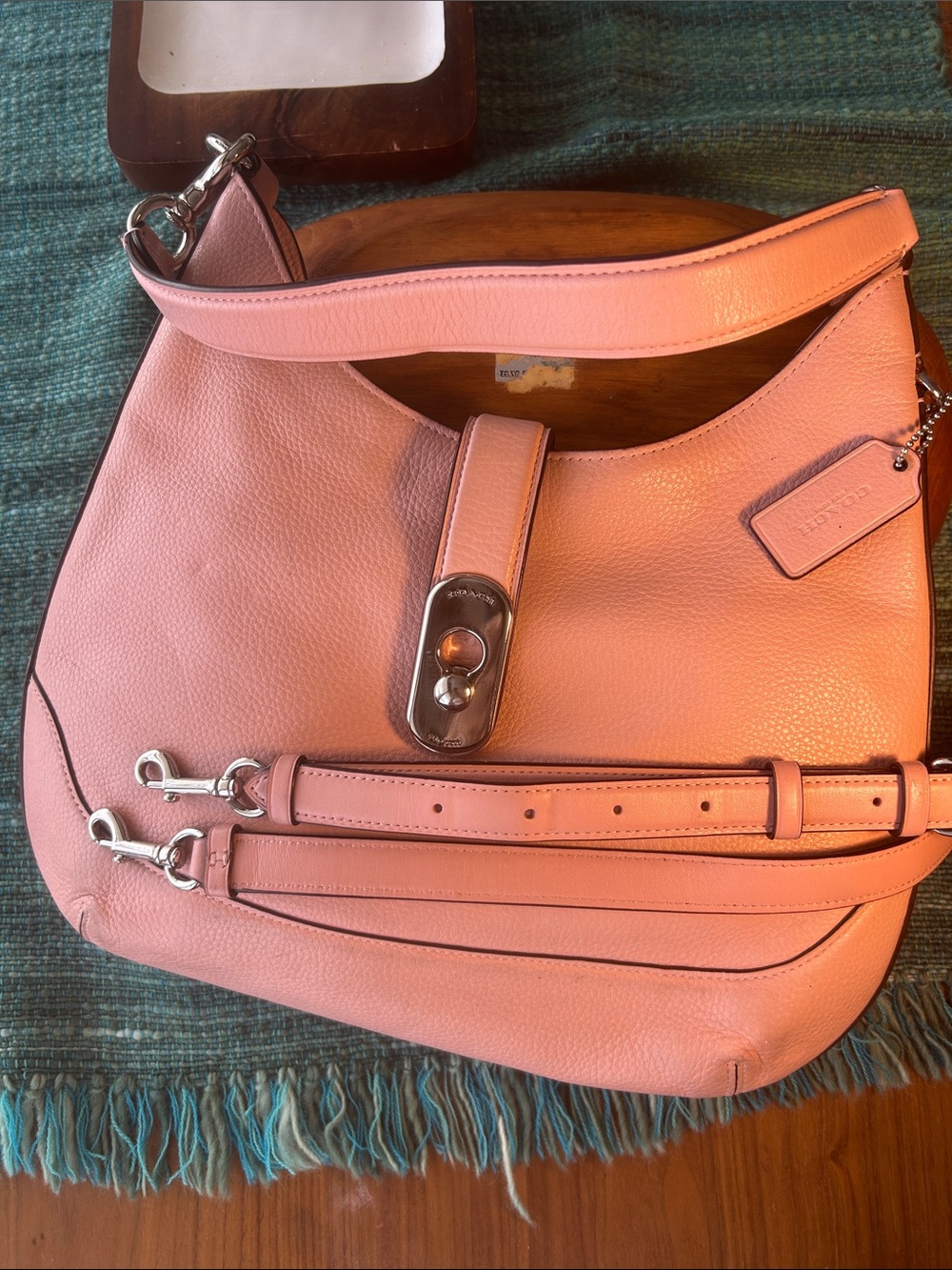 Coach Pink Pebbled Leather Amber Hobo Shoulder bag with Silver Hardware